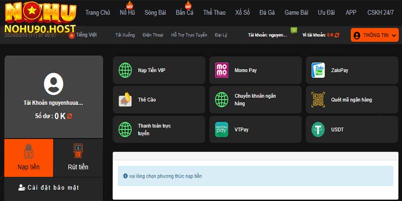 Tổng Hợp Phương Thức Nạp Tiền Nohu90 Mới Nhất 2024