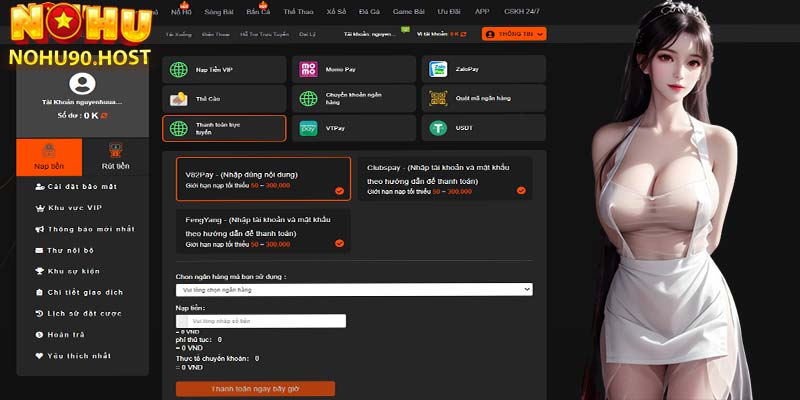 Hướng dẫn nạp tiền nohu90 mới nhất